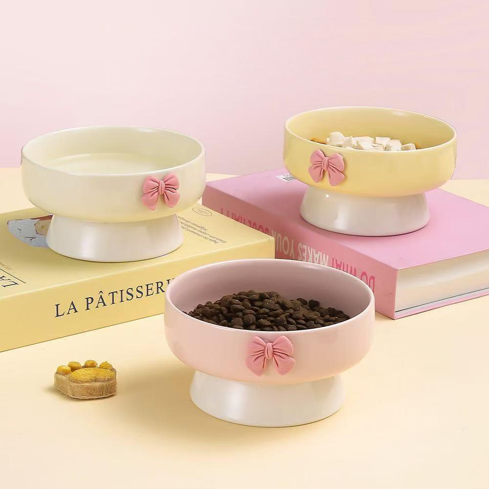Bow-Tie Ceramic Elevated Pet Bowl
