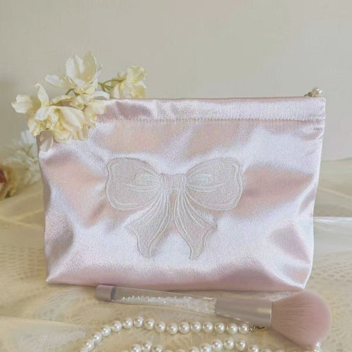 Embroidered Bow Large-Capacity Cosmetic Bag