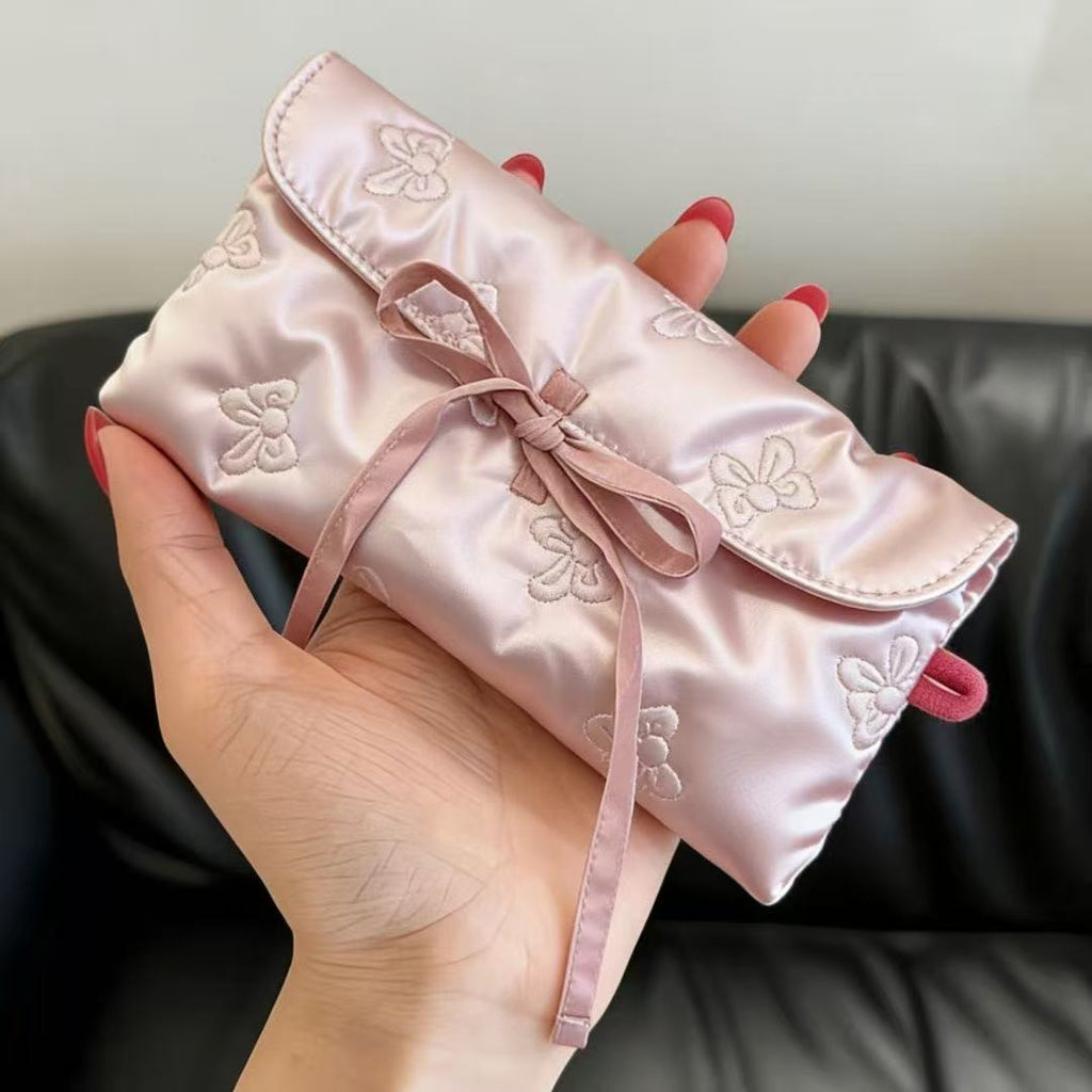Pink Satin Bow Glasses Storage Pouch