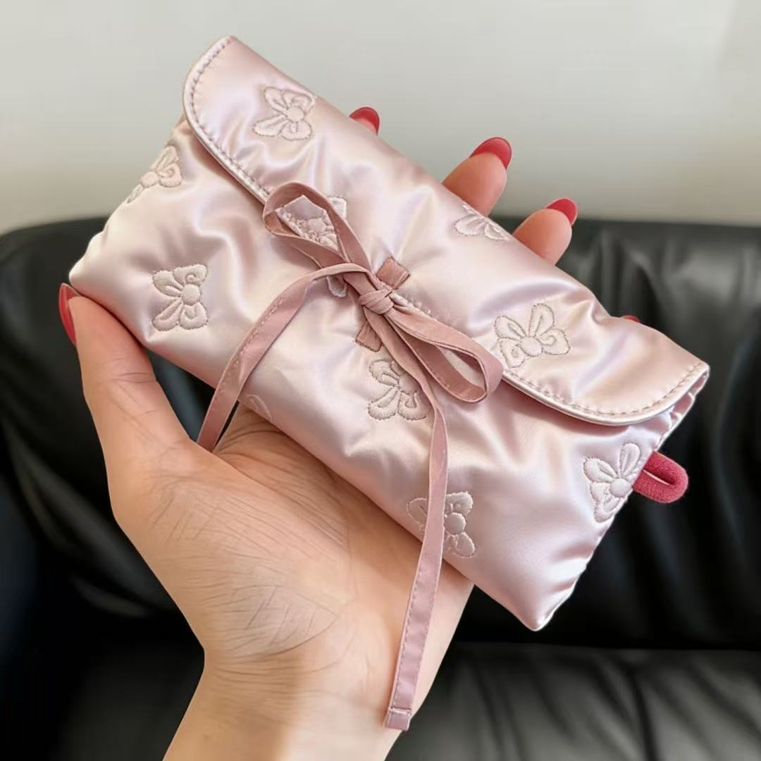 Pink Satin Bow Glasses Storage Pouch