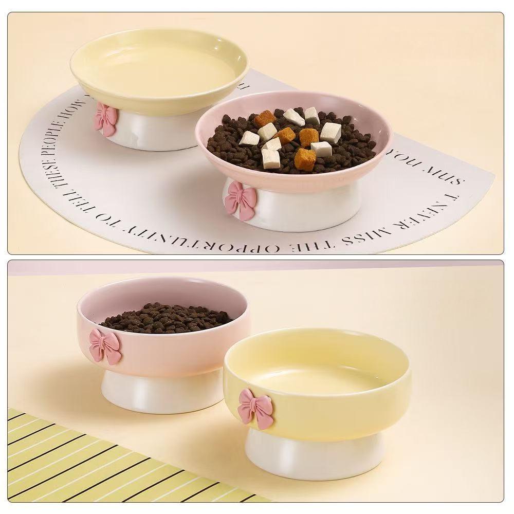 Bow-Tie Ceramic Elevated Pet Bowl