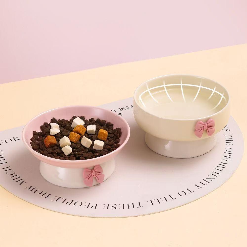 Bow-Tie Ceramic Elevated Pet Bowl
